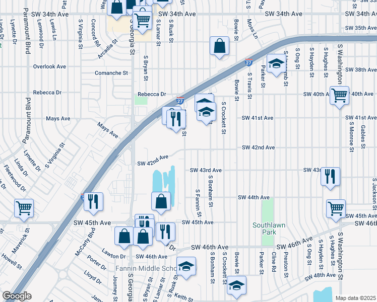 map of restaurants, bars, coffee shops, grocery stores, and more near 4201 South Austin Street in Amarillo