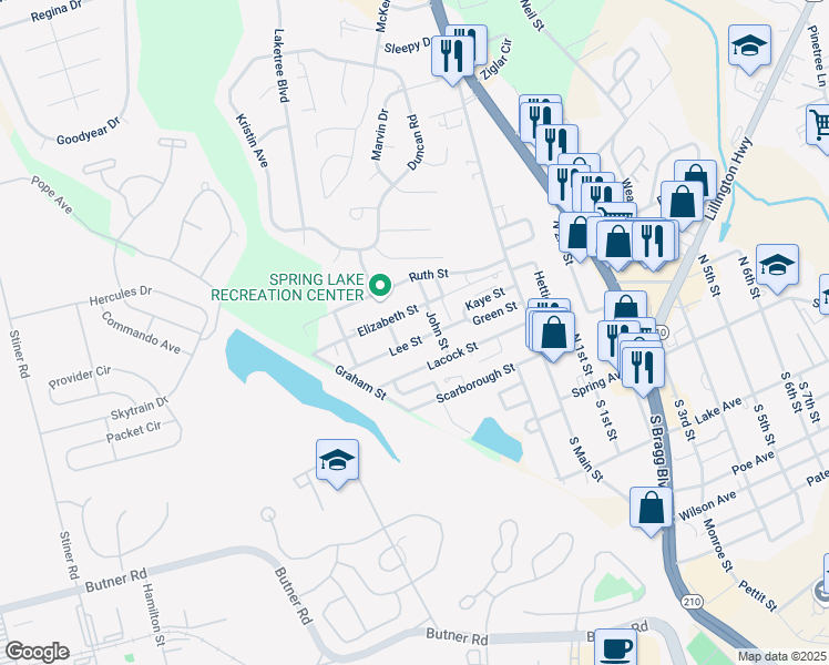 map of restaurants, bars, coffee shops, grocery stores, and more near 208 Lee Street in Spring Lake