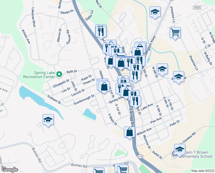map of restaurants, bars, coffee shops, grocery stores, and more near 127 North 1st Street in Spring Lake