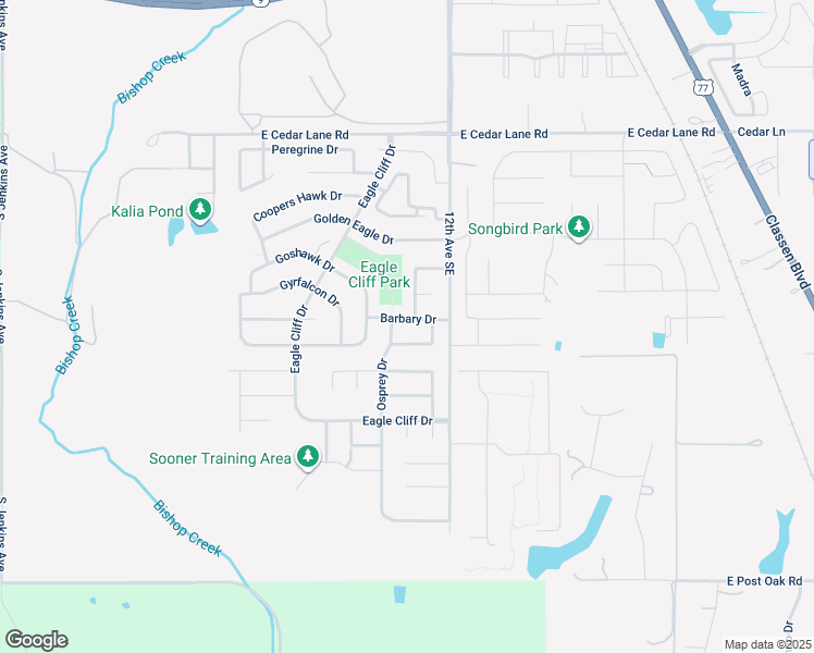 map of restaurants, bars, coffee shops, grocery stores, and more near 1118 Barbary Drive in Norman