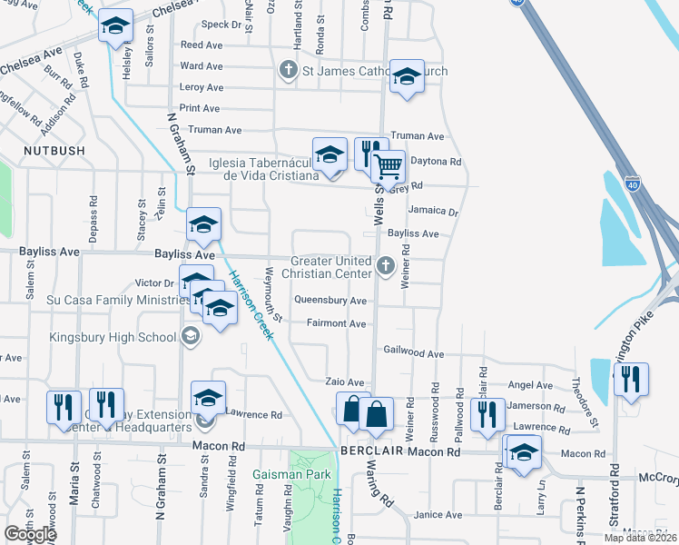 map of restaurants, bars, coffee shops, grocery stores, and more near 4250 Riviera Road in Memphis