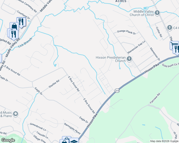 map of restaurants, bars, coffee shops, grocery stores, and more near 1629 Gunston Hall Road in Middle Valley