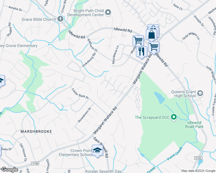 map of restaurants, bars, coffee shops, grocery stores, and more near 4205 Melrose Club Drive in Matthews