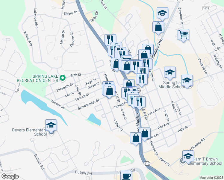 map of restaurants, bars, coffee shops, grocery stores, and more near 208 Hendon Street in Spring Lake
