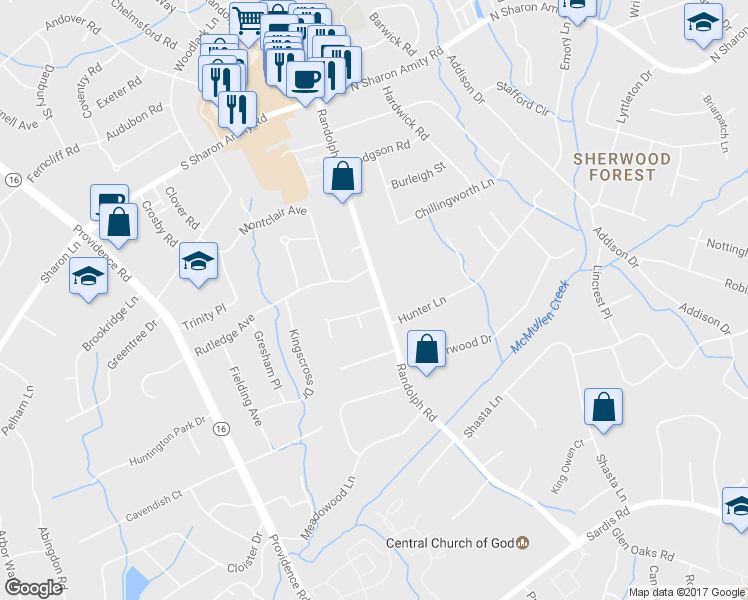 map of restaurants, bars, coffee shops, grocery stores, and more near 110 Beckham Court in Charlotte