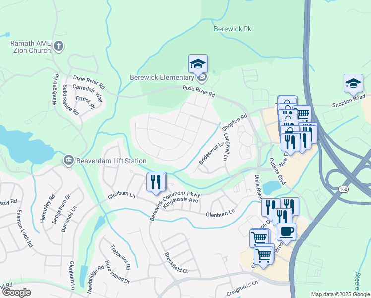 map of restaurants, bars, coffee shops, grocery stores, and more near in Charlotte