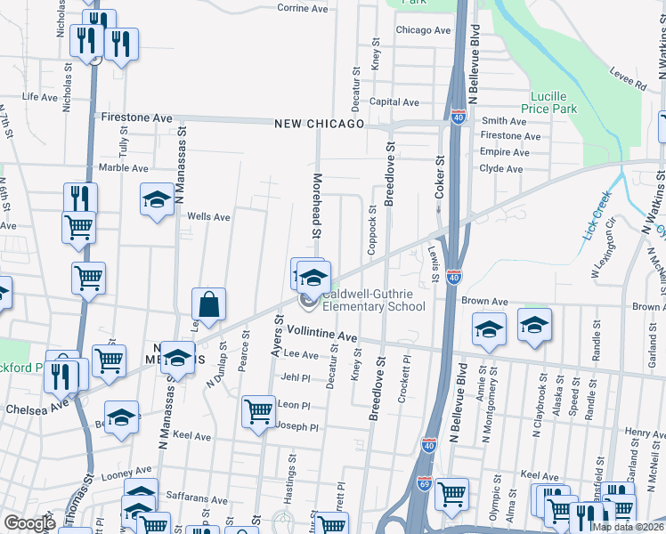 map of restaurants, bars, coffee shops, grocery stores, and more near 1061 Decatur Street in Memphis