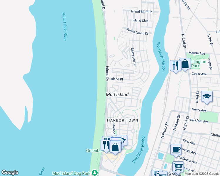 map of restaurants, bars, coffee shops, grocery stores, and more near 1010 Harbor Bend Circle in Memphis