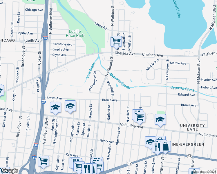 map of restaurants, bars, coffee shops, grocery stores, and more near 1145 North McNeil Street in Memphis