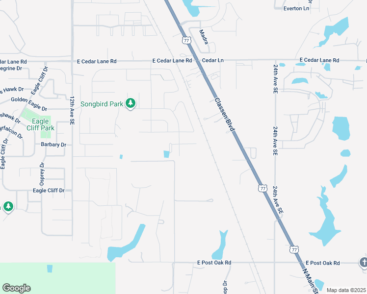 map of restaurants, bars, coffee shops, grocery stores, and more near 1502 East Cedar Lane Road in Norman