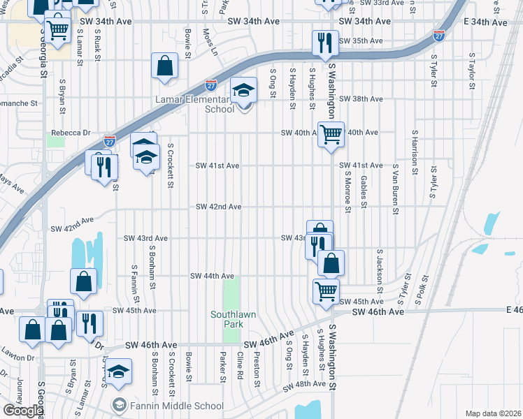 map of restaurants, bars, coffee shops, grocery stores, and more near 4201 South Lipscomb Street in Amarillo