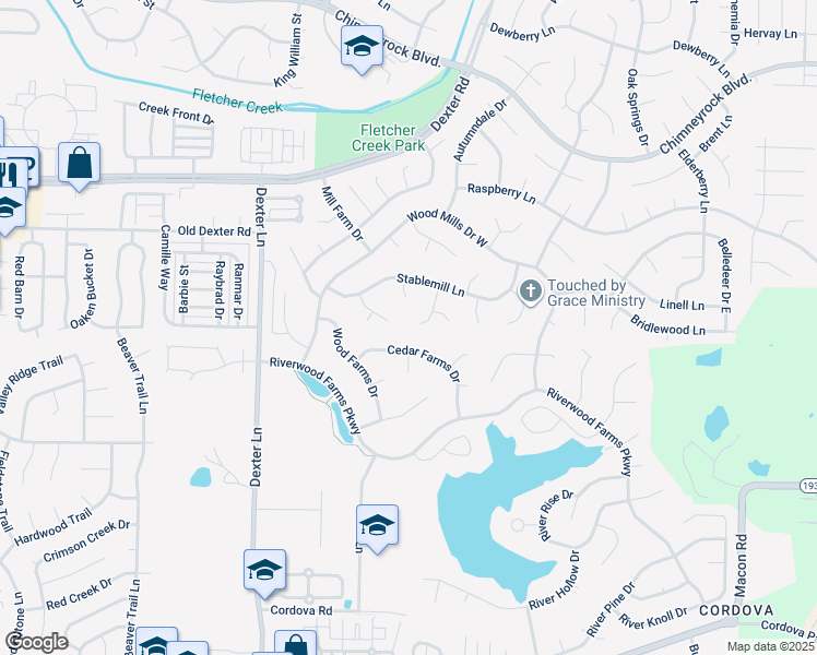 map of restaurants, bars, coffee shops, grocery stores, and more near 1591 Stable Park Court in Memphis