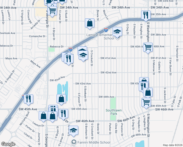 map of restaurants, bars, coffee shops, grocery stores, and more near 1900 West 42nd Avenue in Amarillo