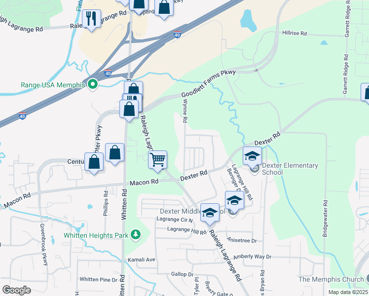 map of restaurants, bars, coffee shops, grocery stores, and more near 1575 Wynne Road in Shelby County