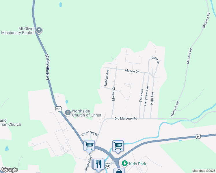 map of restaurants, bars, coffee shops, grocery stores, and more near 101 Noblett Avenue in Fayetteville