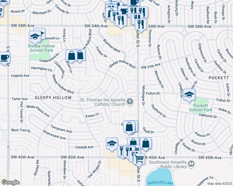 map of restaurants, bars, coffee shops, grocery stores, and more near 3631 Tripp Ave in Amarillo