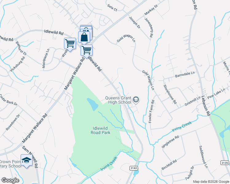 map of restaurants, bars, coffee shops, grocery stores, and more near 10118 Idlewild Road in Matthews