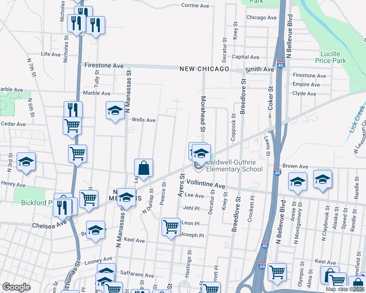 map of restaurants, bars, coffee shops, grocery stores, and more near 1049 Ayers Street in Memphis