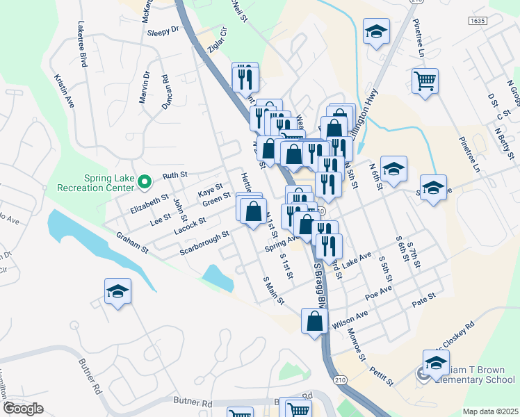 map of restaurants, bars, coffee shops, grocery stores, and more near 129 North 1st Street in Spring Lake