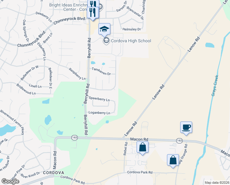 map of restaurants, bars, coffee shops, grocery stores, and more near 9289 Oakengate Cove in Shelby County