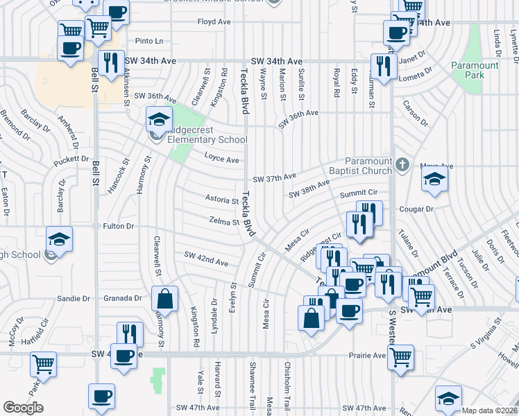 map of restaurants, bars, coffee shops, grocery stores, and more near 3718 Wayne Street in Amarillo