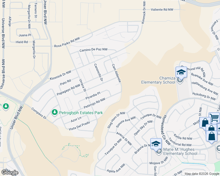 map of restaurants, bars, coffee shops, grocery stores, and more near 99999 Alderete Court in Albuquerque