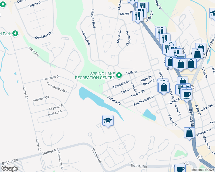 map of restaurants, bars, coffee shops, grocery stores, and more near 407 Ruth St in Spring Lake