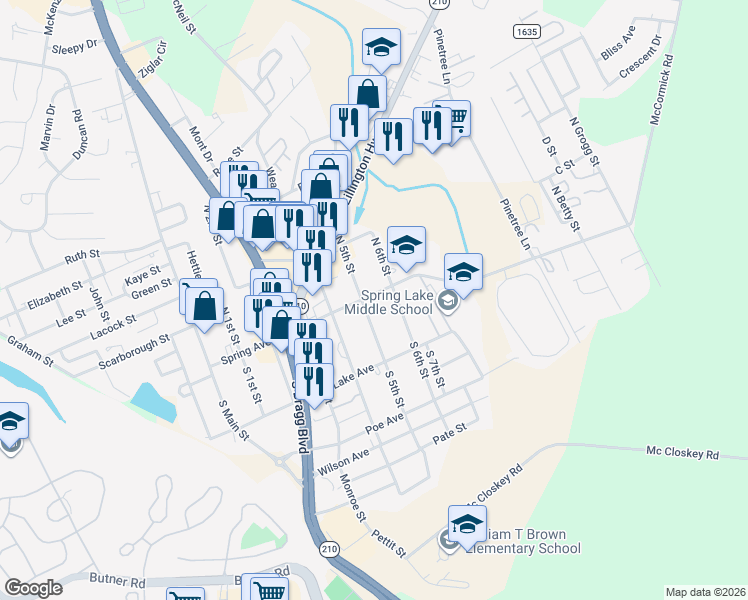 map of restaurants, bars, coffee shops, grocery stores, and more near 504 Spring Ave in Spring Lake