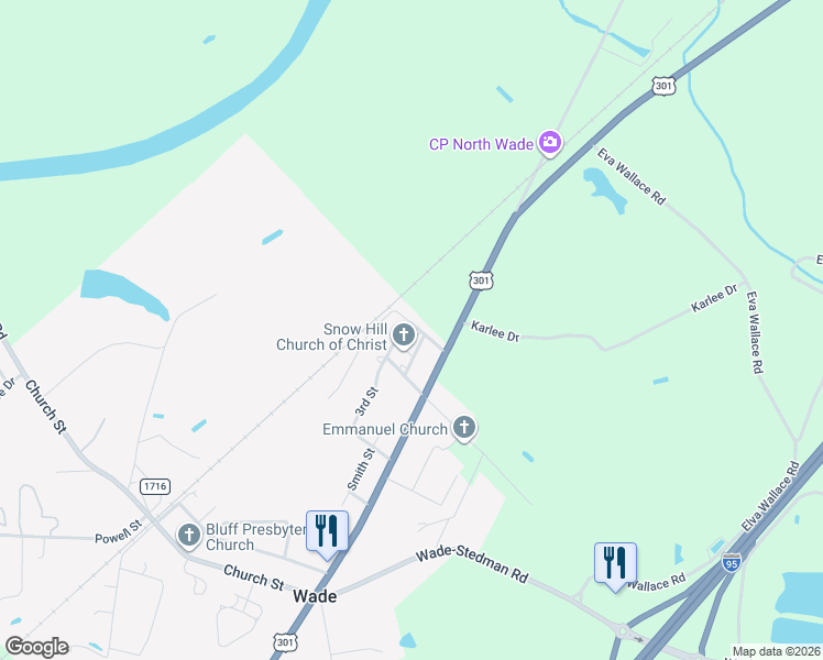 map of restaurants, bars, coffee shops, grocery stores, and more near 4060 McKethan Street in Wade