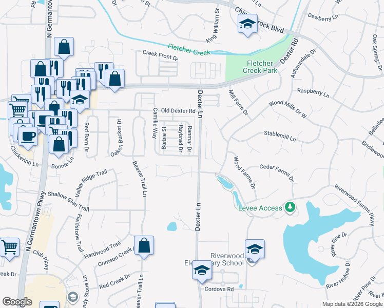 map of restaurants, bars, coffee shops, grocery stores, and more near 1604 Ranmar Drive in Memphis