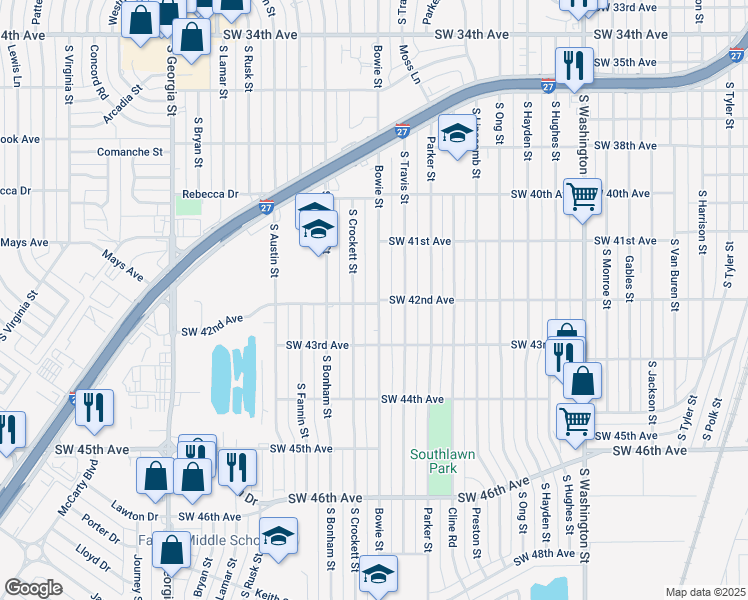 map of restaurants, bars, coffee shops, grocery stores, and more near 4124 Bowie Street in Amarillo
