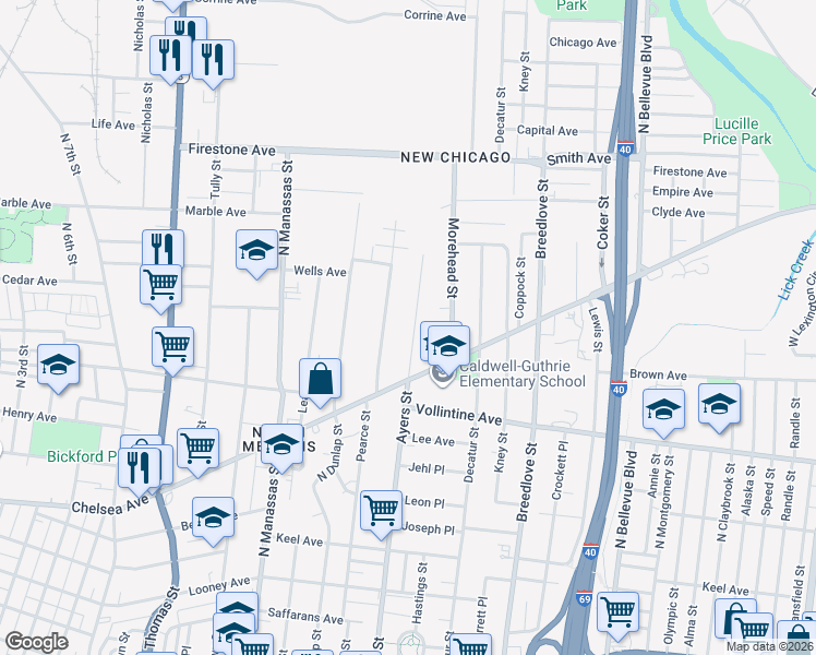 map of restaurants, bars, coffee shops, grocery stores, and more near 1049 Ayers Street in Memphis