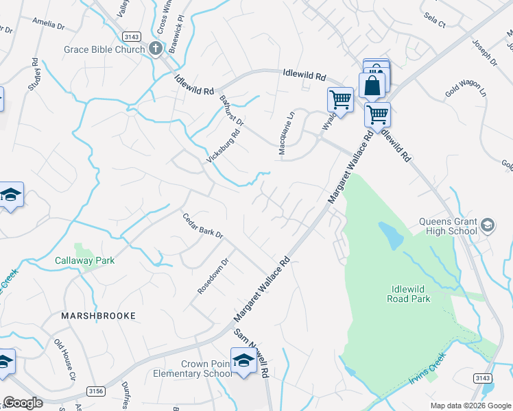 map of restaurants, bars, coffee shops, grocery stores, and more near 3826 Glen Lyon Drive in Matthews