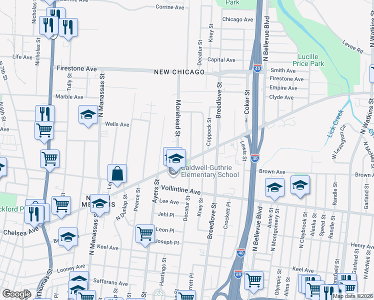 map of restaurants, bars, coffee shops, grocery stores, and more near 1061 Decatur Street in Memphis