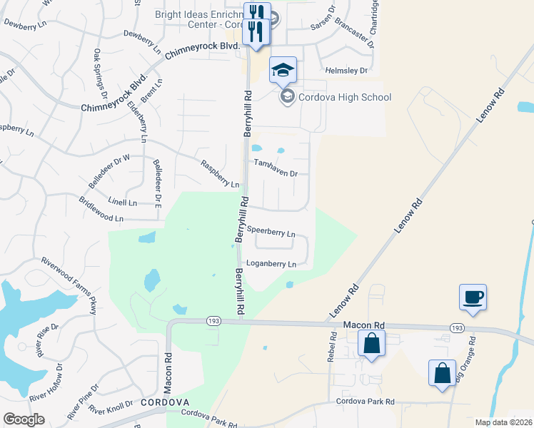 map of restaurants, bars, coffee shops, grocery stores, and more near 9227 Durhamshire Drive in Shelby County