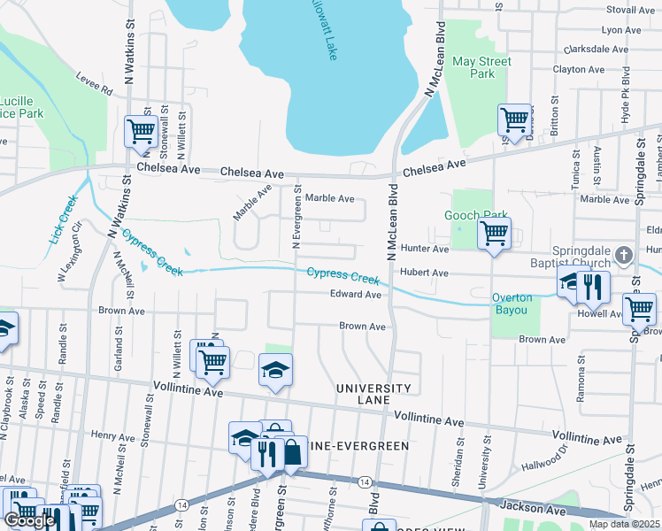 map of restaurants, bars, coffee shops, grocery stores, and more near 1763 Greenview Circle in Memphis