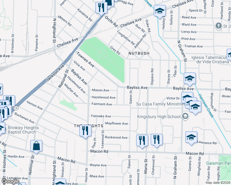 map of restaurants, bars, coffee shops, grocery stores, and more near 3737 Mason Ave in Memphis