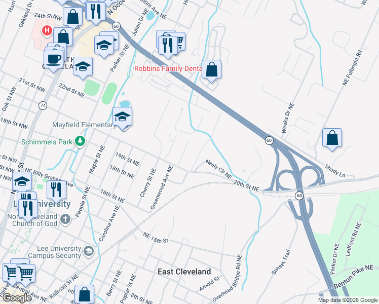 map of restaurants, bars, coffee shops, grocery stores, and more near 2030 Charles St NE in Cleveland