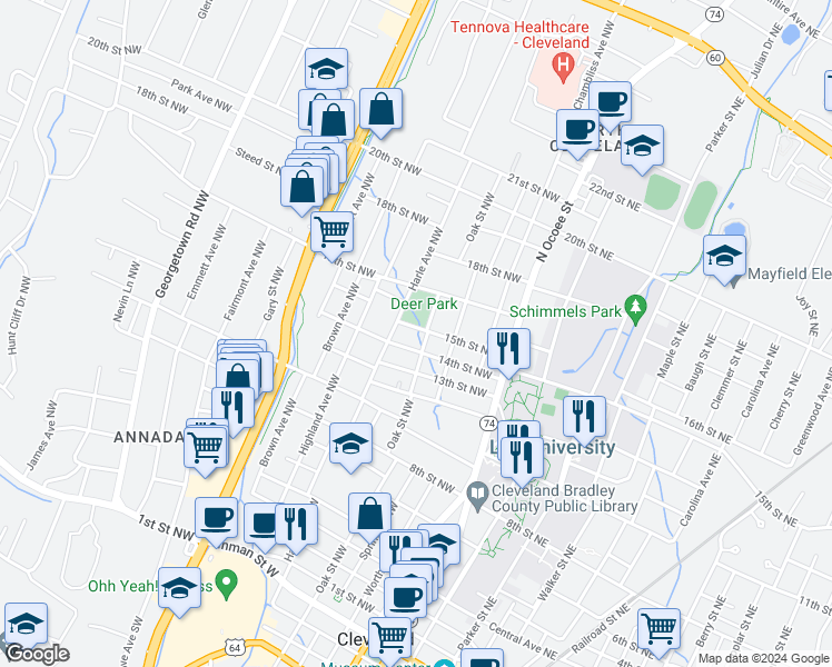 map of restaurants, bars, coffee shops, grocery stores, and more near 431 15th Street Northwest in Cleveland