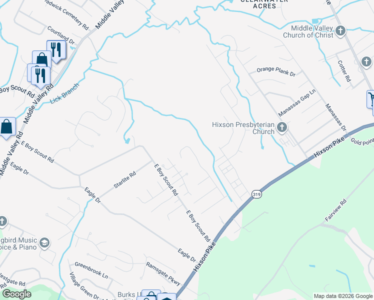 map of restaurants, bars, coffee shops, grocery stores, and more near 1608 Gunston Hall Road in Middle Valley