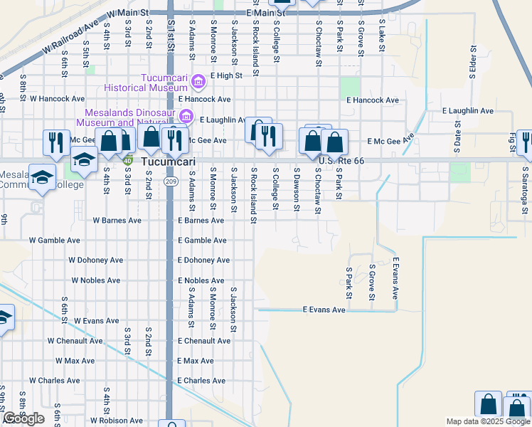 map of restaurants, bars, coffee shops, grocery stores, and more near 619 East Barnes Avenue in Tucumcari