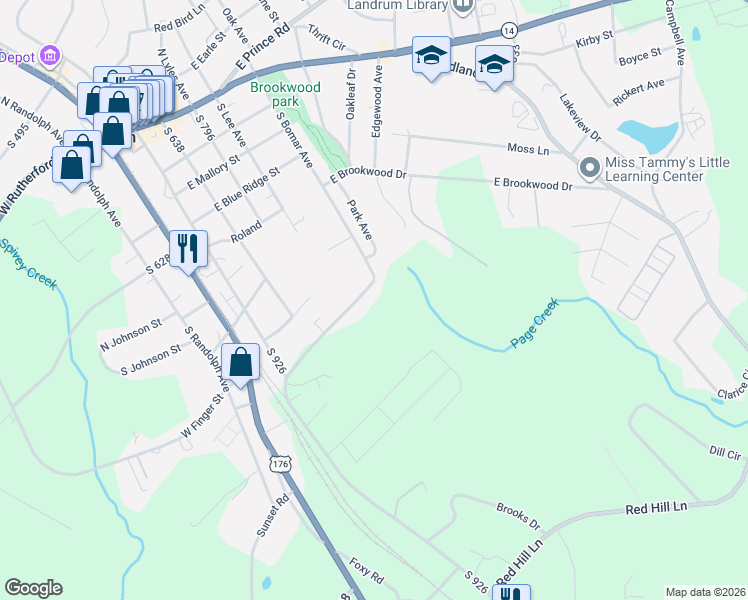 map of restaurants, bars, coffee shops, grocery stores, and more near 707 South 794 in Landrum
