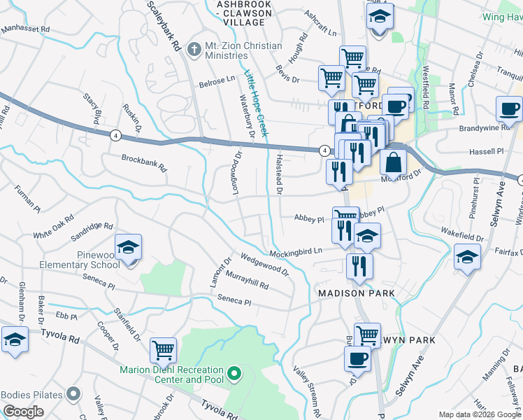 map of restaurants, bars, coffee shops, grocery stores, and more near 1227 Barkley Road in Charlotte