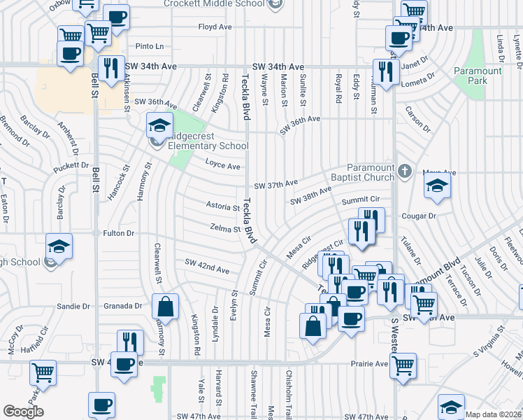 map of restaurants, bars, coffee shops, grocery stores, and more near 3718 Wayne Street in Amarillo
