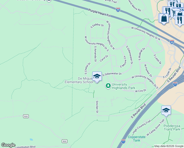 map of restaurants, bars, coffee shops, grocery stores, and more near 3565 South Cheryl Drive in Flagstaff