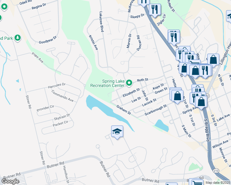 map of restaurants, bars, coffee shops, grocery stores, and more near 407 Ruth St in Spring Lake