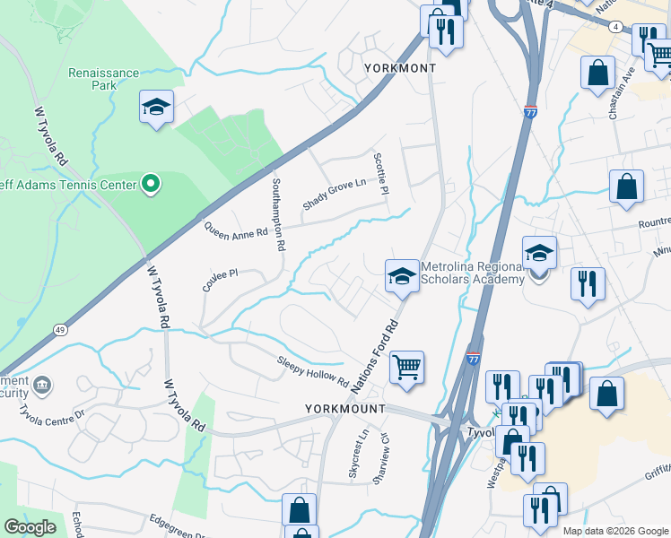 map of restaurants, bars, coffee shops, grocery stores, and more near in Charlotte
