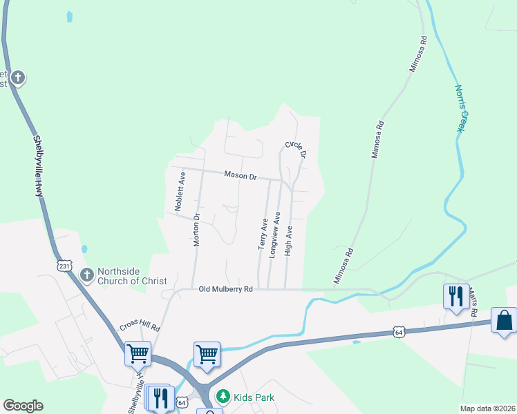 map of restaurants, bars, coffee shops, grocery stores, and more near 134 Terry Avenue in Fayetteville
