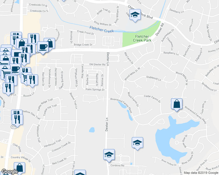 map of restaurants, bars, coffee shops, grocery stores, and more near 1610 Dexter Ln in Cordova