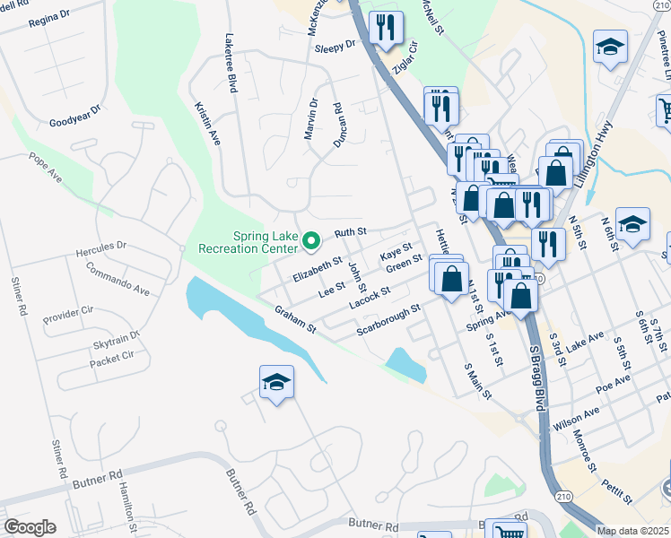 map of restaurants, bars, coffee shops, grocery stores, and more near 209 Elizabeth Street in Spring Lake